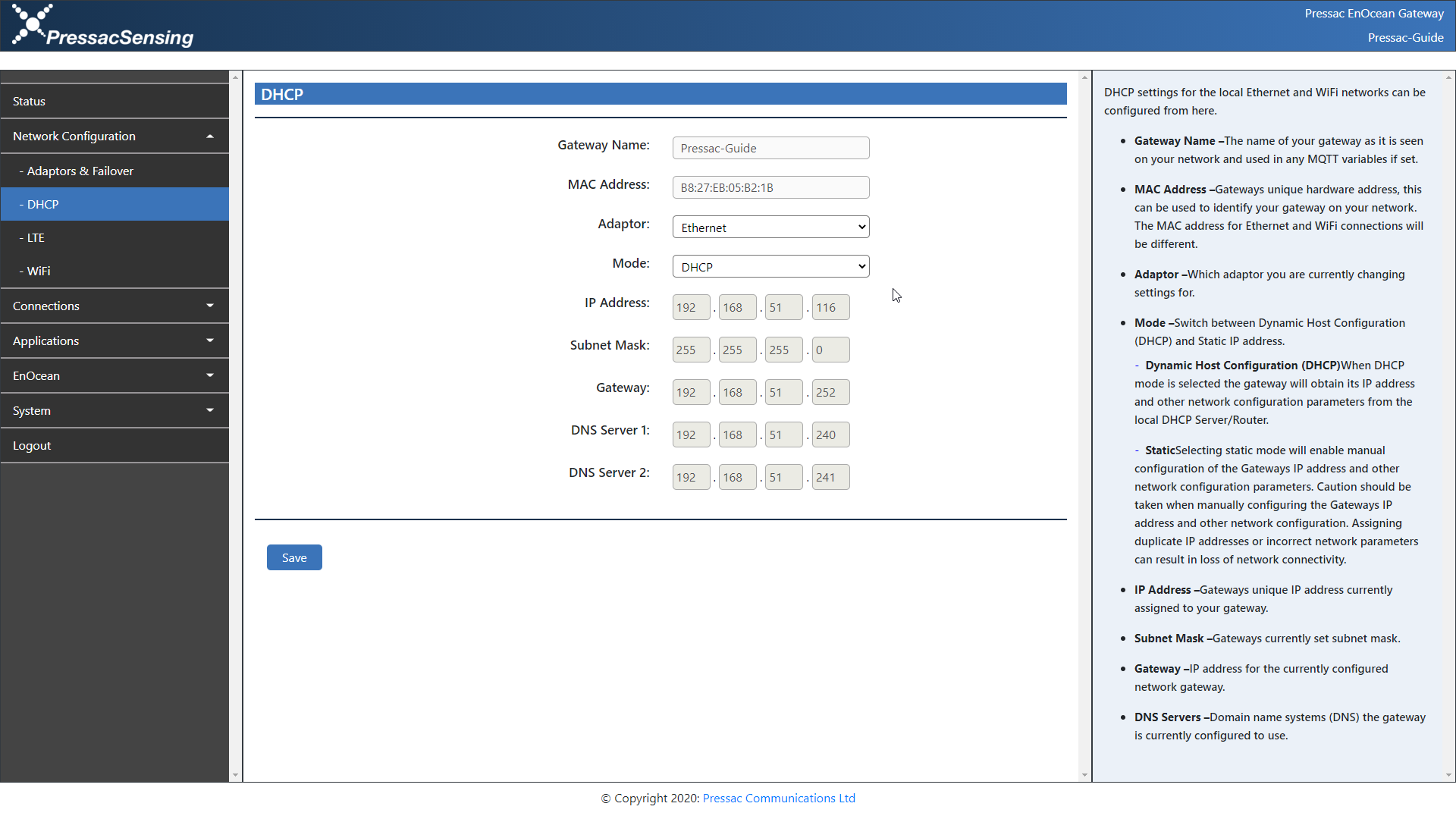 Changing the DHCP Settings